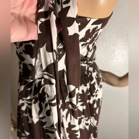 B.Smart Strapless Brown&White Floral Dress 1/2 Zip,Belted Size 6 EUC! - Picture 8 of 11